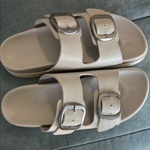 Cream Sandals with Silver Buckles